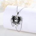 wholesale 925 Sterling Silver Heart-Shaped Black Onyx Rose Skull Gothic Punk Pendant Necklace-0-2