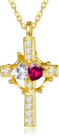 wholesale  Sterling Silver Birthstones Gold Cross Necklace for Women -04-07-Apr-Jul-04-07-Apr-Jul
