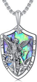 wholesale 925 Sterling Silver Saint Michael Shield Opal Pendant Necklace  for Men Women Catholic Christian Gifts Jewelry 47cm Chain Length-0-0