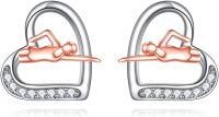 wholesale 925 Sterling Silver Sports Basketball Player Heart Stud Earrings s for Women-Swimming