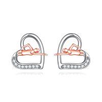 wholesale 925 Sterling Silver Sports Basketball Player Heart Stud Earrings s for Women-Swimming