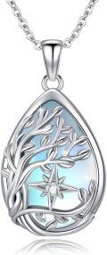 wholesale 925 Sterling Silver Teardrop Moonstone Tree of Life Pendant Necklace with Star Charm - Family s for Women-0-0