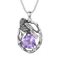 wholesale 925 Sterling Silver Birthstone Raven Necklace for Women-June
