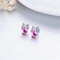 wholesale 925 Sterling Silver Pink Heart Cat Stud Earrings - Adorable Kitty  for Girls & Women-0-2