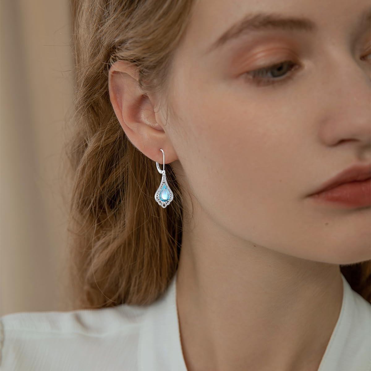 wholesale 925 Sterling Silver Moonstone & Turquoise Teardrop Bohemian Dangle Earrings with Leverbacks-0-1