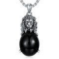 wholesale 925 Sterling Silver Lion Head Black Onyx Pendant Necklace For Men-0-0