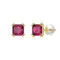wholesale 14k Gold Square Cut Red Birthstone Prong Set Stud Earrings-0-0