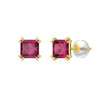wholesale 14k Gold Princess Cut Garnet Stud Earrings-July-Ruby