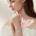 wholesale 925 Sterling Silver Pink Opal Inlay Butterfly Charm Chain Bracelet for Women-0-3