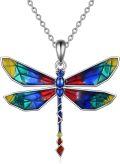 wholesale 925 Sterling Silver Dragonfly Pendant Necklace Multicolor Enamel s for Women-0-0