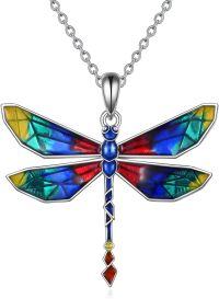 wholesale 925 Sterling Silver Dragonfly Pendant Necklace Multicolor Enamel s for Women-B-Rainbow Colors Dragonfly Necklace