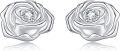 wholesale 925 Sterling Silver Rose Lotus Flower Stud Earrings with Cubic Zirconia - Hypoallergenic Jewelry for Women and Girls-0-0
