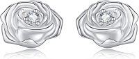 wholesale 925 Sterling Silver Rose Lotus Flower Stud Earrings with Cubic Zirconia - Hypoallergenic Jewelry for Women and Girls-Rose Stud Earrings