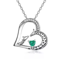 wholesale 925 Sterling Silver Giraffe Birthstone Heart Pendant Necklace-05-May-Lab Created Emerald