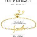 wholesale 925 Sterling Silver Plated Gold Metal Freshwater Pearl Faith Cross Charm Adjustable Bracelet for Women - Religious Christian-0-1
