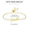 wholesale 925 Sterling Silver Plated Gold Metal Freshwater Pearl Faith Cross Charm Adjustable Bracelet for Women - Religious Christian-0-1