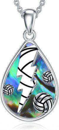 wholesale 925 Sterling Silver Volleyball Design Abalone Shell Pendant Necklace for Men & Women-Volleyball