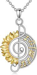 wholesale 925 Sterling Silver CZ Sunflower Treble Clef Musical Notes Pendant Necklace-0-0