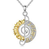 wholesale 925 Sterling Silver CZ Sunflower Treble Clef Musical Notes Pendant Necklace-A-Sunflower-3