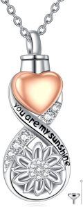 wholesale 925 Sterling Silver Heart-Shaped Flower Cremation Pendant with You Are My Sunshine Inscription and Cubic Zirconia Accents - Keepsake Memorial Jewelry-0-0