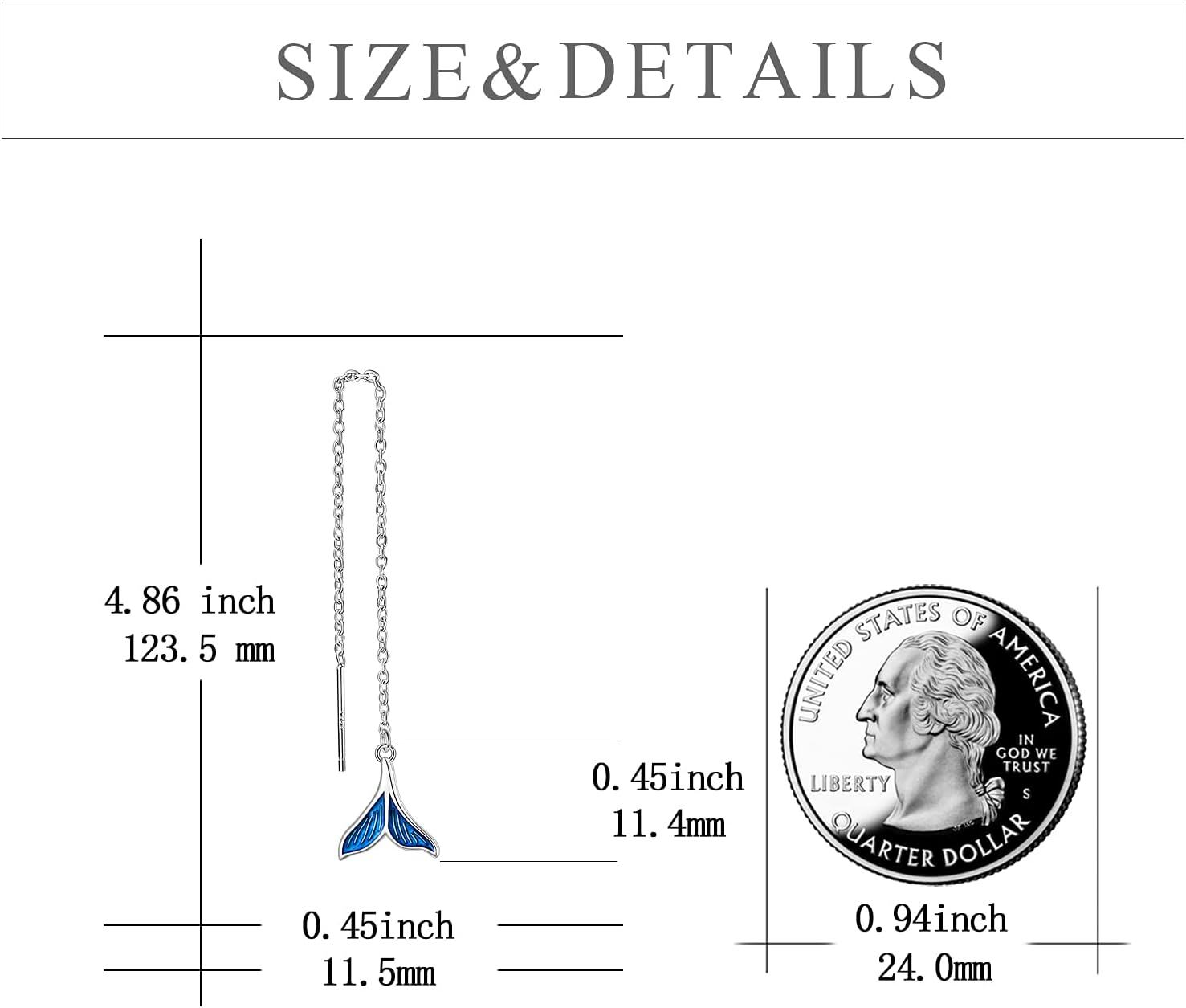 925 Sterling Silver Blue Enamel Mermaid Tail Drop Dangle Threader Earrings with Chain s for Women-0-3