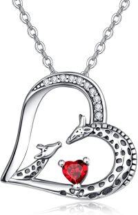 wholesale Sterling Silver Giraffe Birthstone Heart Pendant Necklace-07-Jul-Lab Created Ruby