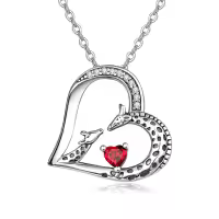 wholesale 925 Sterling Silver Giraffe Birthstone Heart Pendant Necklace-07-Jul-Lab Created Ruby