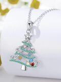 wholesale 925 Sterling Silver Christmas Tree with Colorful Stones and Star Pendant Necklace-0-2