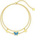 wholesale 14K Gold Chain with Blue Opal Butterfly Charm Ankle Anklets for Women and Girls (Length: Adjustable)-0-0