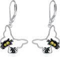 wholesale 925 Sterling Silver Black Cat & Mouse Drop Earrings Leverback - Cute Animal Jewelry for Women and Girls-0-0