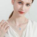 wholesale 925 Sterling Silver 925 Blue Turquoise Heart Shaped Pendant Necklace for Women-0-3