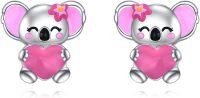 wholesale 925 Sterling Silver Koala Heart Stud Earrings for Women Girls Gift Pink Bowknot Charm Jewelry Accessories-Koala