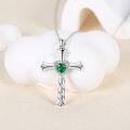 wholesale 925 Sterling Silver Heart-Shaped Green Stone Twist Cross Pendant Necklace for Women-0-3