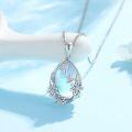 wholesale 925 Sterling Silver Blue Moonstone Flower Drop Pendant Necklace for Women Girls-0-2