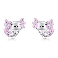wholesale 925 Sterling Silver Pink Axolotl Stud Earrings - Kawaii  for Girls and Women-Axolotl 02