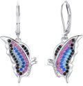 wholesale 925 Sterling Silver Multicolor Crystal Butterfly Drop Earrings for Women-0-0