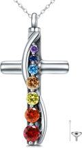 wholesale 925 Sterling Silver Cross Cremation Urn Pendant with Rainbow Stones and Funnel Set-0-0