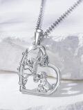 wholesale 925 Sterling Silver Cutout Love Heart with 3 Monkeys Pendant Necklaces for Women Girls-0-1