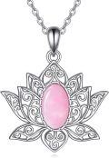 wholesale 925 Sterling Silver Rose Quartz Lotus Flower Pendant Necklace for Women Men, 24x27.6mm, 18+2 Chain, Gift Box-0-0