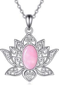 wholesale 925 Sterling Silver Rose Quartz Lotus Flower Pendant Necklace for Women Men, 24x27.6mm, 18+2 Chain, Gift Box-Rose Quartz Lotus Necklace