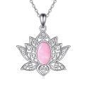 wholesale 925 Sterling Silver Rose Quartz Lotus Flower Pendant Necklace for Women Men, 24x27.6mm, 18+2 Chain, Gift Box-0-0
