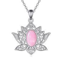 wholesale 925 Sterling Silver Rose Quartz Lotus Flower Pendant Necklace for Women Men, 24x27.6mm, 18+2 Chain, Gift Box-Rose Quartz Lotus Necklace