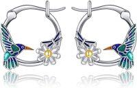 wholesale  Sterling Silver Green Gemstone Colorful Dog Hummingbird Axolotl Hoop Earrings -Hummingbird Hoop