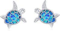 wholesale 925 Sterling Silver Turtle Stud Earrings with Blue Opal Inlay Cute Animal s for Women-Sea Turtle Earrings