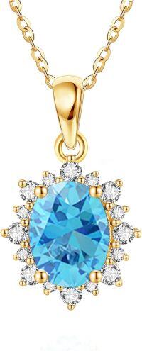 wholesale 14K Solid Gold Simulated Emerald Sapphire Ruby Opal Amethyst Blue Topaz Olivine Dainty Pendant Necklace Moissanite Jewelry Gifts-Blue Topaz