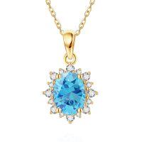 wholesale 14k Red Oval Gemstone Pendant Necklace With Diamond Halo-Blue Topaz
