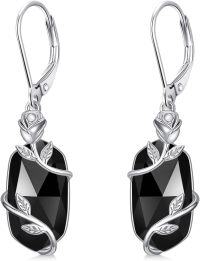 wholesale Sterling Silver Rose Flower Earrings with Natural Gemstone Fine Jewelry Gift for Her-Black Onyx