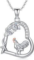 wholesale 925 Sterling Silver Rooster in Heart Shape Pendant Necklace with Cubic Zirconia Stones - Cute  for Women Girlfriends Moms-0-0