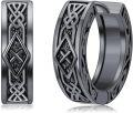 wholesale Celtic Viking Hoop Earrings For Men Women S925 Sterling Silver Celtic Irish Knot Black Silver Huggie Hoop Viking Earrings Norse Jewelry Christmas Gift For Fathers Day Birthday -0-0