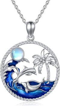 wholesale 925 Sterling Silver Dolphin Palm Tree Moonstone Pendant Necklace for Women Gifts-Dolphin-1